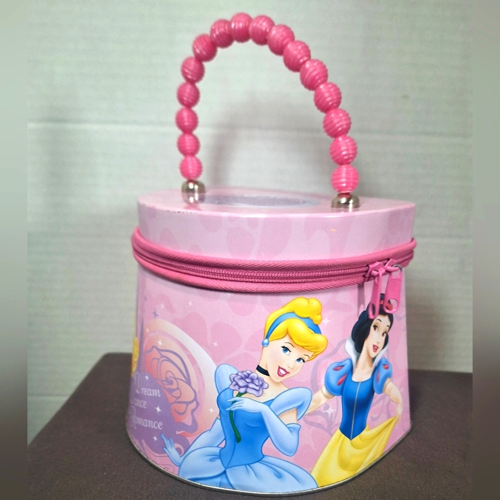 Disney Princess Tin Box Purse Beaded Handle Zipper Dream Dance Romance